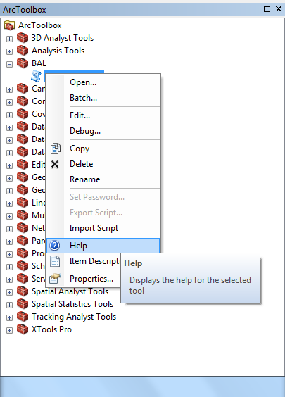 Accessing the BAL Toolbox help menu.