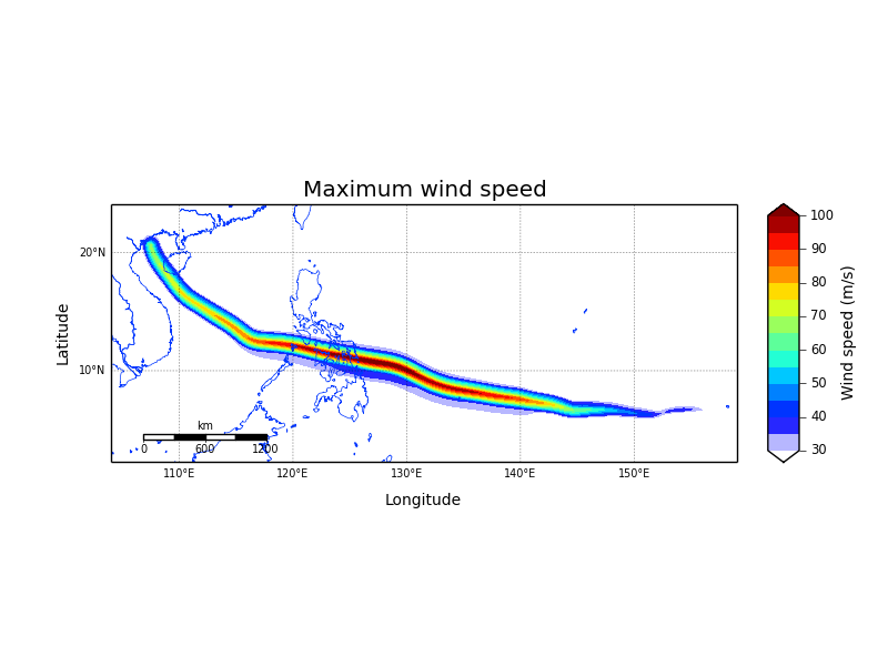 Maximum wind speed swath of Typhoon *Haiyan*